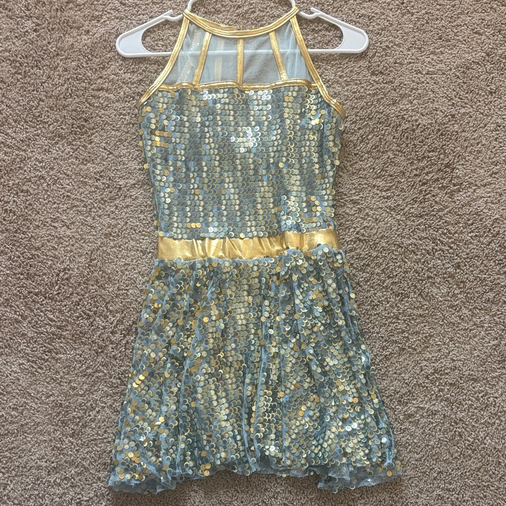 Gold and Blue Sequin Dance Costume